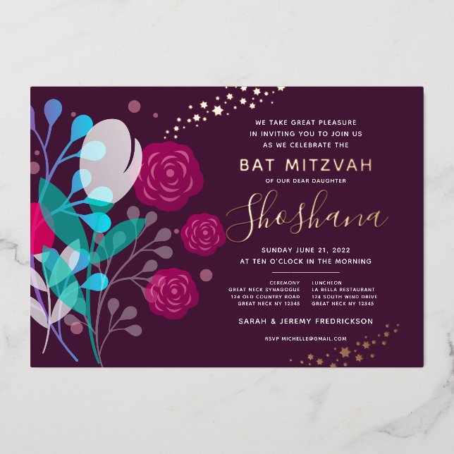 Invitation En Aluminium Bat mitzvah Real Rose Gold tendance Foil Invitatio (Recto)