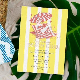 Invitation En Aluminium Beach Club Yellow Stripes Anniversaire Party Gold