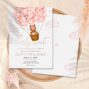 Invitation En Aluminium Bearly Wait Teddy ours fille Baby shower Rose or
