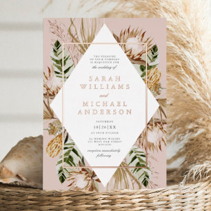 Invitation En Aluminium Beau Boho Floral Geo Mariage élevé Rose Or
