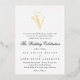 Invitation En Aluminium Beau Élégant Floral OR Monogramme Mariage