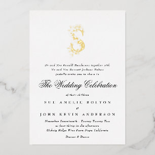 Invitation En Aluminium Beau Élégant Floral OR Monogramme Mariage