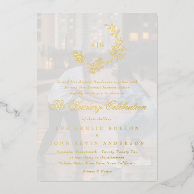 Invitation En Aluminium Beau Floral OR Monogramme Mariage photo (Recto)