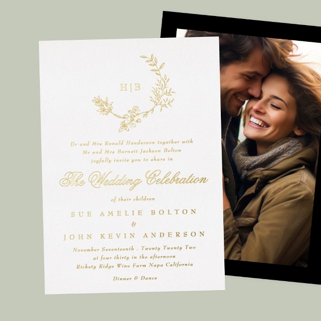 Invitation En Aluminium Beau Floral OR Monogramme Mariage photo (Créateur téléchargé)