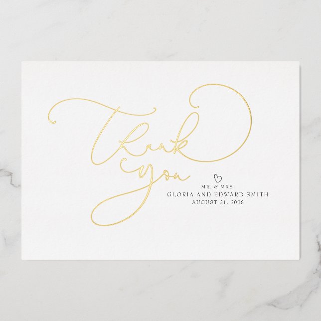 Invitation En Aluminium Beau Script Mr et Mme Mariage Merci (Recto)