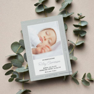 Invitation En Aluminium Bébé Adopté Choisi Aimé Présenté Gris Argent