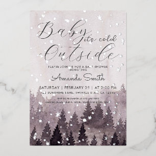 Invitation En Aluminium Bébé argenté C'est froid dehors Fille Baby Shower