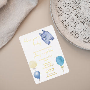 Invitation En Aluminium Bébé Blue Jean Baby Shower Moderne Ballons