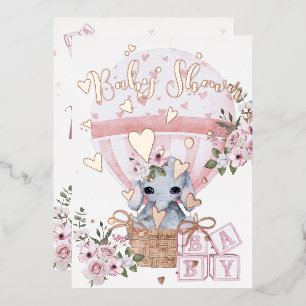 Invitation En Aluminium Bébé éléphant floral rose rose tendre