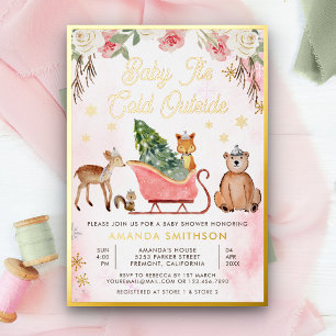 Invitation En Aluminium Bébé il fait froid à l'extérieur Baby Shower Rosea