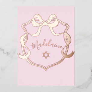 Invitation En Aluminium Bébé juif Nommer Pink Ribbon Élégant huile