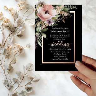 Invitation En Aluminium Belle Fleur Rose sur Mariage en Or Rose
