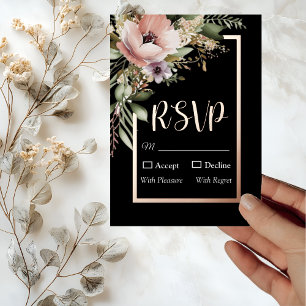 Invitation En Aluminium Belle Fleur rose sur Mariage Rose Or RSVP