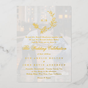 Invitation En Aluminium Belle Mariage Photo Monogramme Or Floral