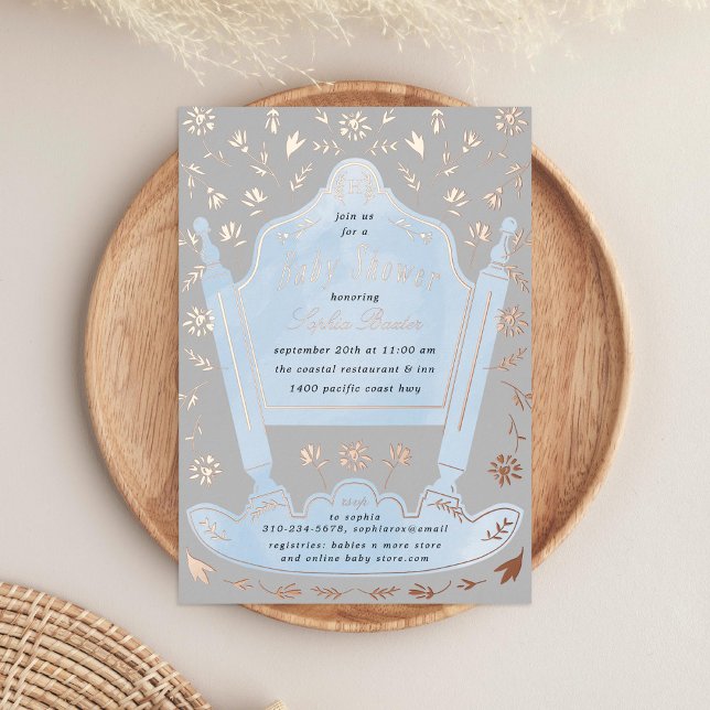 Invitation En Aluminium Berceau d'antiquité bleu et gris Baby shower Rose  (Créateur téléchargé)