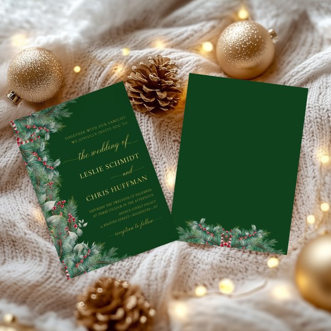 Invitation En Aluminium Berries d'hiver et Pine Aquarelle Mariage de verdu (Créateur téléchargé)