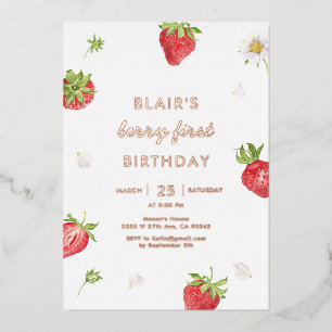 Invitation En Aluminium Berry rose Gold Foil Premier anniversaire 