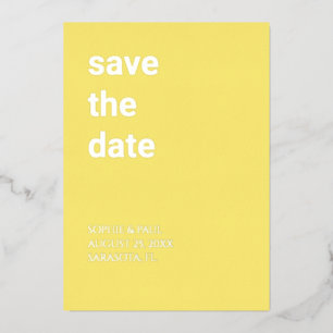 Invitation En Aluminium Beurre simple Jaune Enregistrer la date Foil Invit