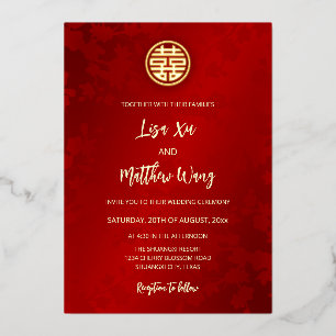 Invitation En Aluminium BILINGUE   Mariage moderne chinois rouge