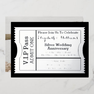 Invitation En Aluminium Billet VIP Pass Anniversaire de Mariage Argent