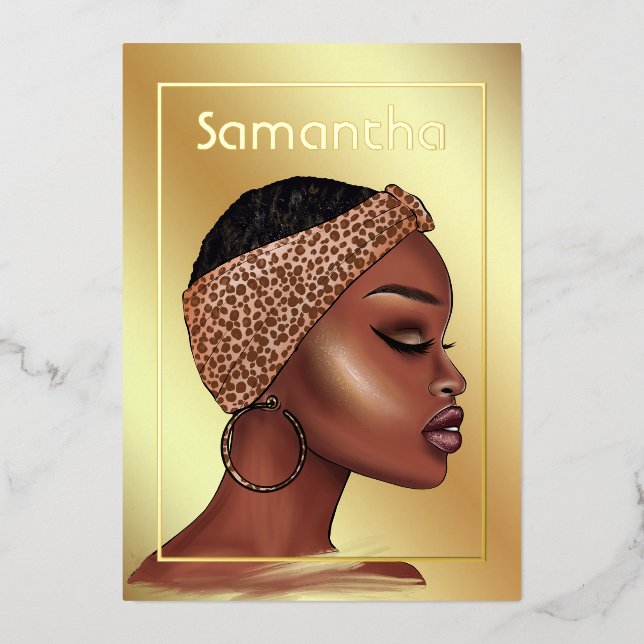 Invitation En Aluminium Black and Gold Black Woman Anniversaire Foil Inv (Recto)