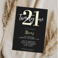 Black and Gold Elegant 21e anniversaire moderne