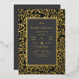 Invitation En Aluminium Black Elegant Double Celebration Anniversaire