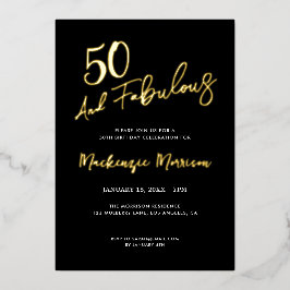 Invitation En Aluminium Black Fifty and Fabulous Script Birthday