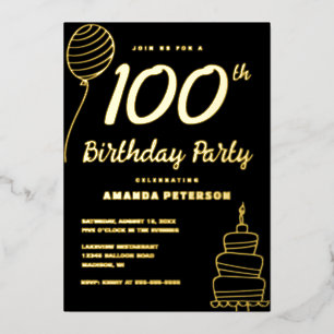 Invitation En Aluminium Black Gold 100e fête d'anniversaire Real Gold