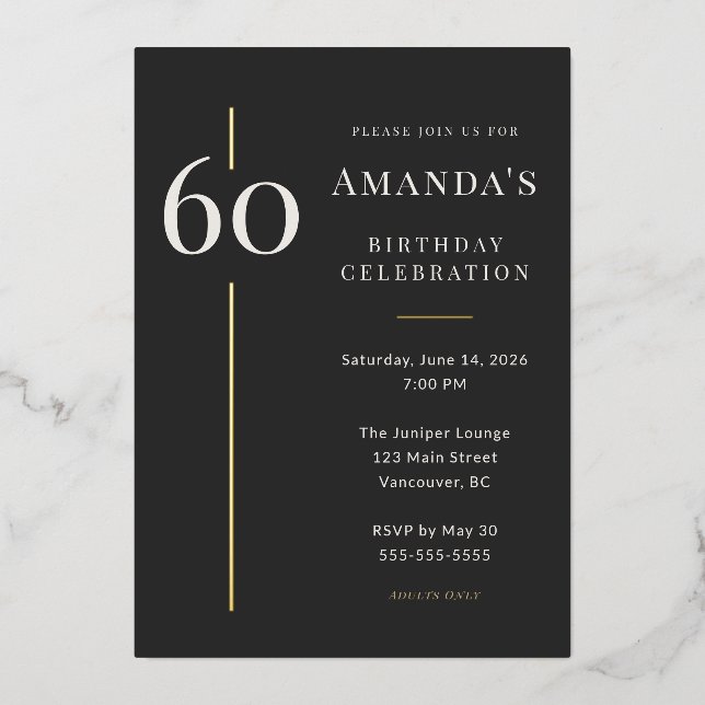 Invitation En Aluminium Black Gold 60th Milestone Birthday Celebration (Recto)