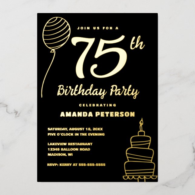 Invitation En Aluminium Black Gold 75e fête d'anniversaire Real Gold (Recto)