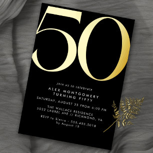 Invitation En Aluminium Black + Gold Anniversaire 50 ans Homme ou Femme