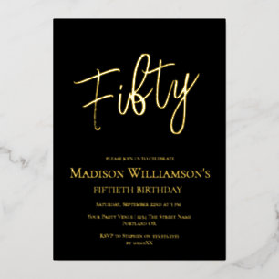 Invitation En Aluminium Black & Gold Cinquante minimum 50e fête d'annivers