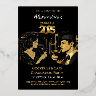 Invitation En Aluminium Black Gold Cocktail 2025 & Casquette Graduation Pa