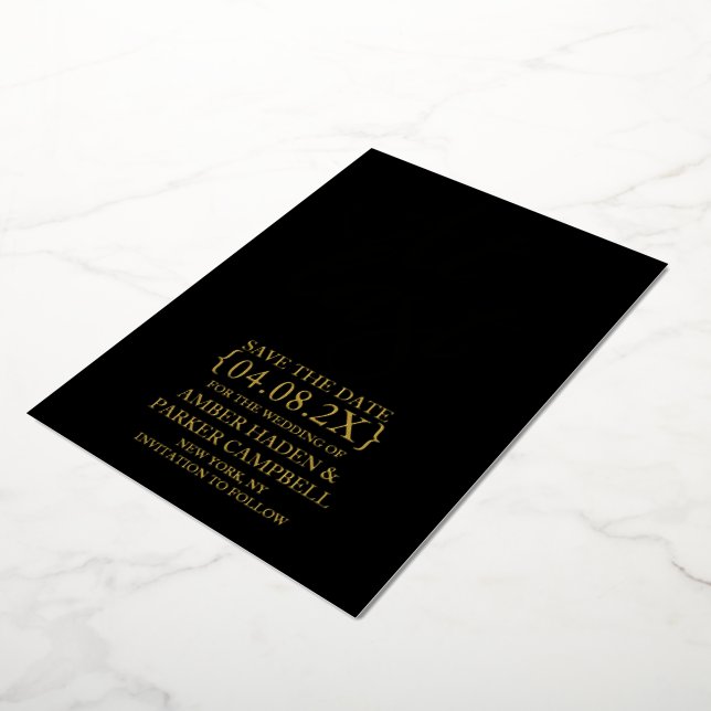 Invitation En Aluminium Black Gold Foil Enregistrer l'Invitation de date | (Rotation)