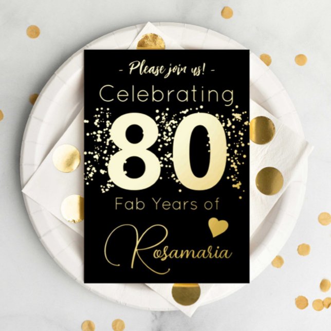 Invitation En Aluminium Black Gold Parties scintillant 80e fête d'annivers (Créateur téléchargé)