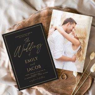 Invitation En Aluminium Black Gold Photo Mariage moderne