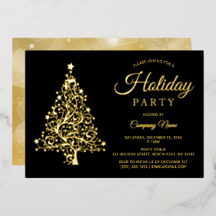 Invitation En Aluminium Black Gold Tree Corporate Holiday Party