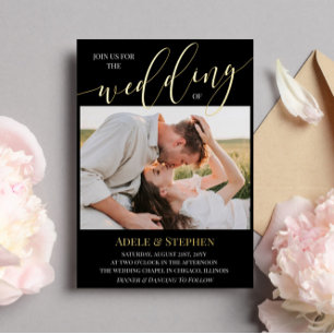 Invitation En Aluminium Black Join Us Script Photos Mariage double face