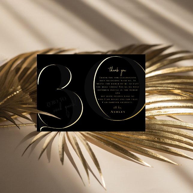 Invitation En Aluminium Black | Moderne Merci de fête du 30e anniversaire (Créateur téléchargé)