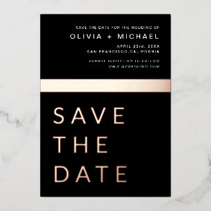 Invitation En Aluminium Black Rose Gold Enregistrer la date Elegant Modern