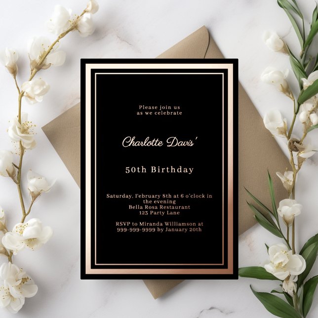 Invitation En Aluminium Black rose gold simple luxury birthday (Créateur téléchargé)