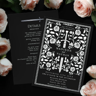 Invitation En Aluminium Black Royal Medieval Silver Sword Wedding Details