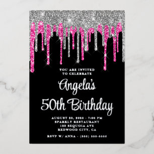 Invitation En Aluminium Black Silver Deep Rose Parties scintillant Drips 5