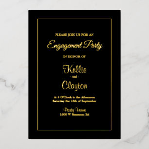 Invitation En Aluminium Black Simple Frame d'engagement encadrée