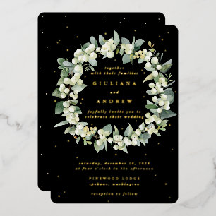 Invitation En Aluminium Black Snowberry+Eucalyptus Wreath d'hiver Mariage