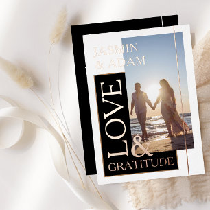 Invitation En Aluminium Black White Photo Mariage Amour et Gratitude Rose