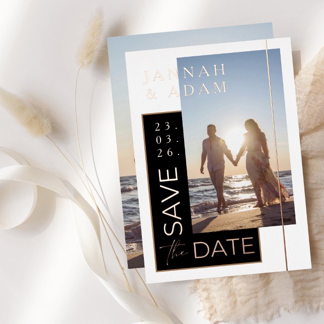 Invitation En Aluminium Black White Photo Wedding Save the Date Rose (Créateur téléchargé)