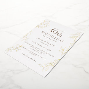Invitation En Aluminium Blanc 50e anniversaire Mariage or
