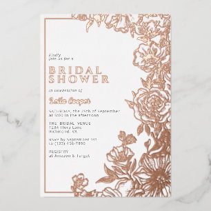 Invitation En Aluminium Blanc & Or Rose Élégante Douche de Mariée Floral
